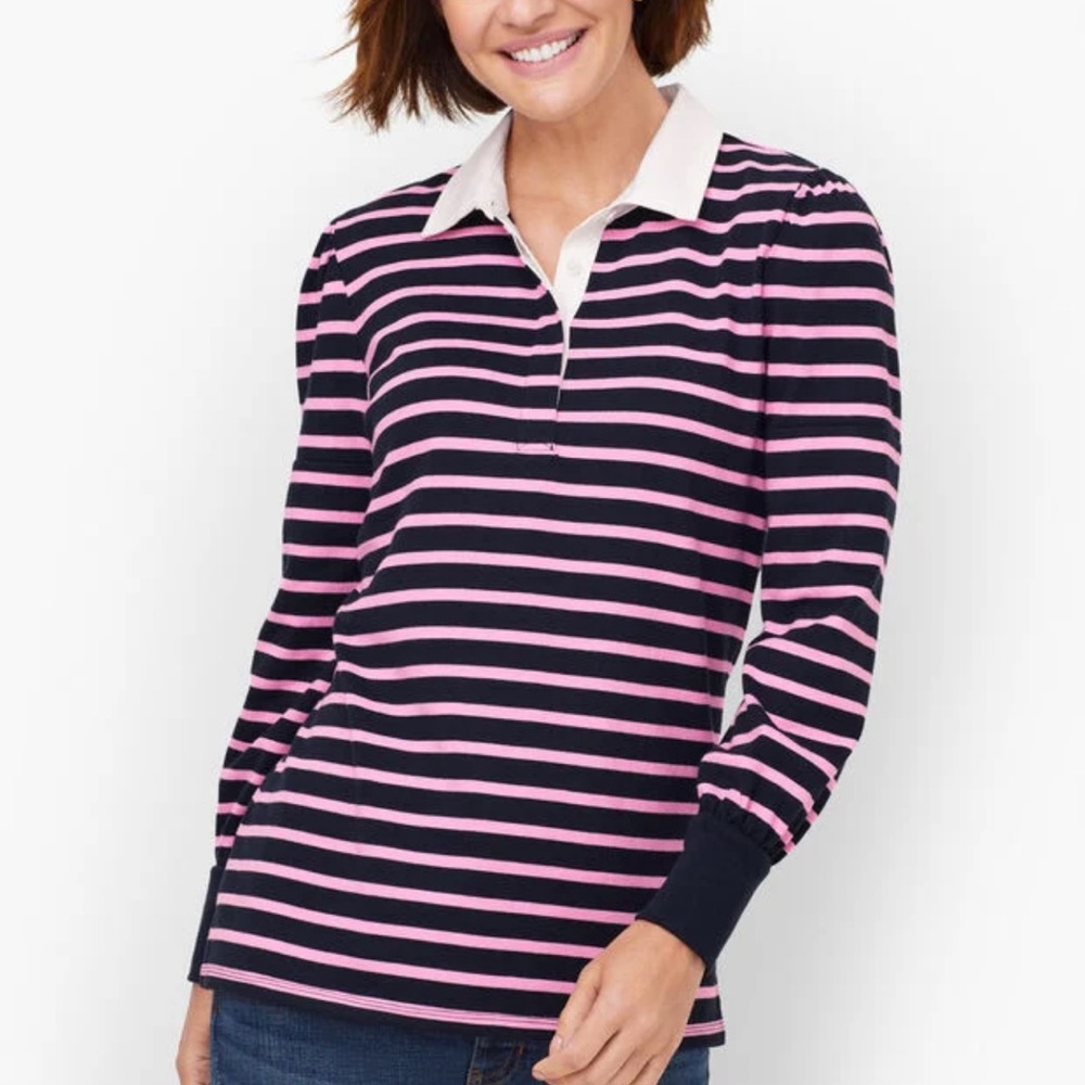 NWT Talbots Navy and Pink Rugby Polo Shirt Size Small
